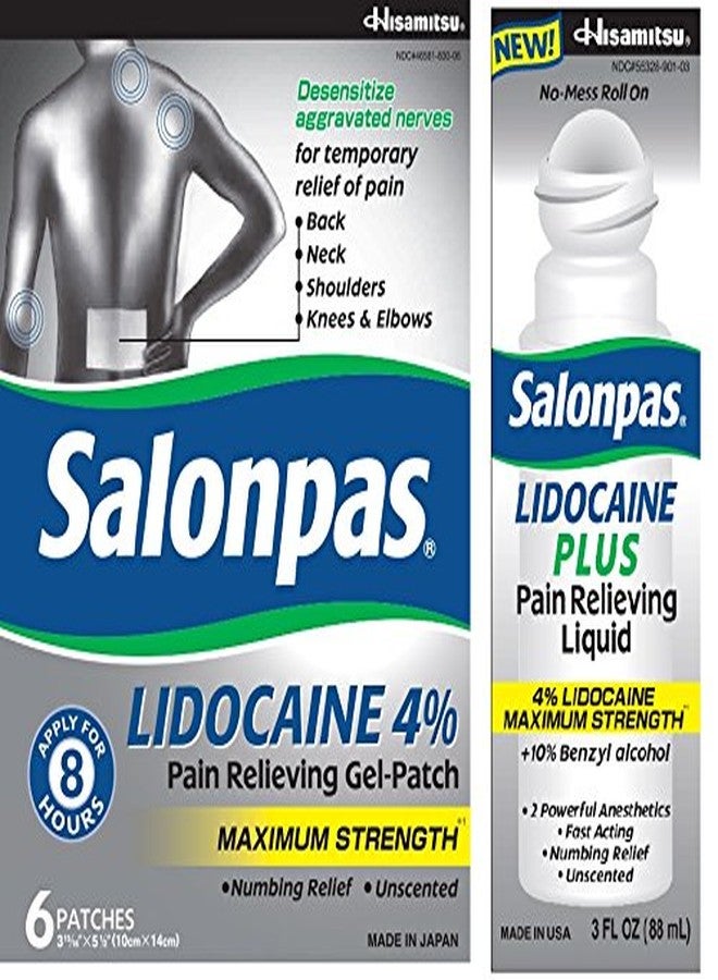 Salonpas لصقات جل سالونباس ليدوكائين و ليدوكائين بلس 3 أونصات سائل مسكن للألم! حزمة مجمعة