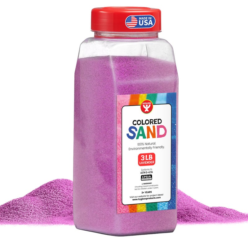 Hygloss Colored Sand for Crafts â€“ 3 lb Bottle, Lavender â€“ Vibrant Colorful Fine Sensory Play Sand Art Kits for Kids â€“ Classroom Activities for Children 3 4 5 6 7 8 9 10 11 12 â€“ Safe for Ages 3+ - Image 1