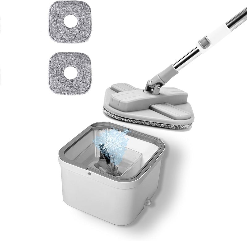 JUVIW Square Shape Mop Head Clean Water Spin Mop with Separate Water Bucket Suitable for All Types of Flooring Separates Dirty and Clean Water Wet Sound Flat Spin Mop - Image 1