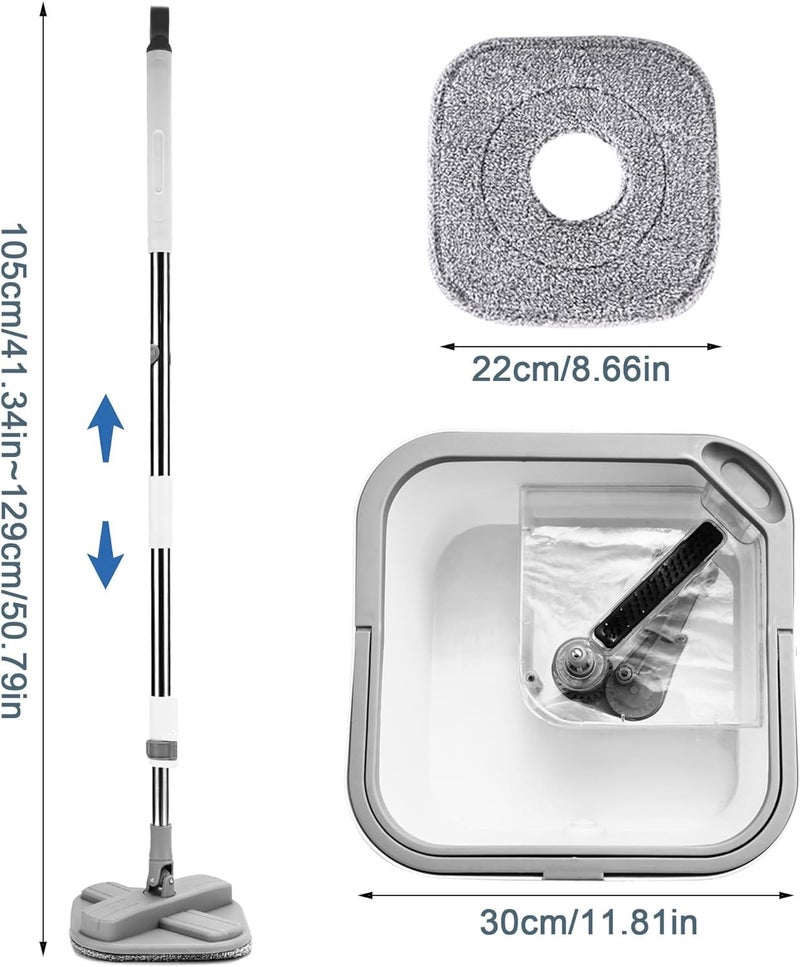 JUVIW Square Shape Mop Head Clean Water Spin Mop with Separate Water Bucket Suitable for All Types of Flooring Separates Dirty and Clean Water Wet Sound Flat Spin Mop - Image 3