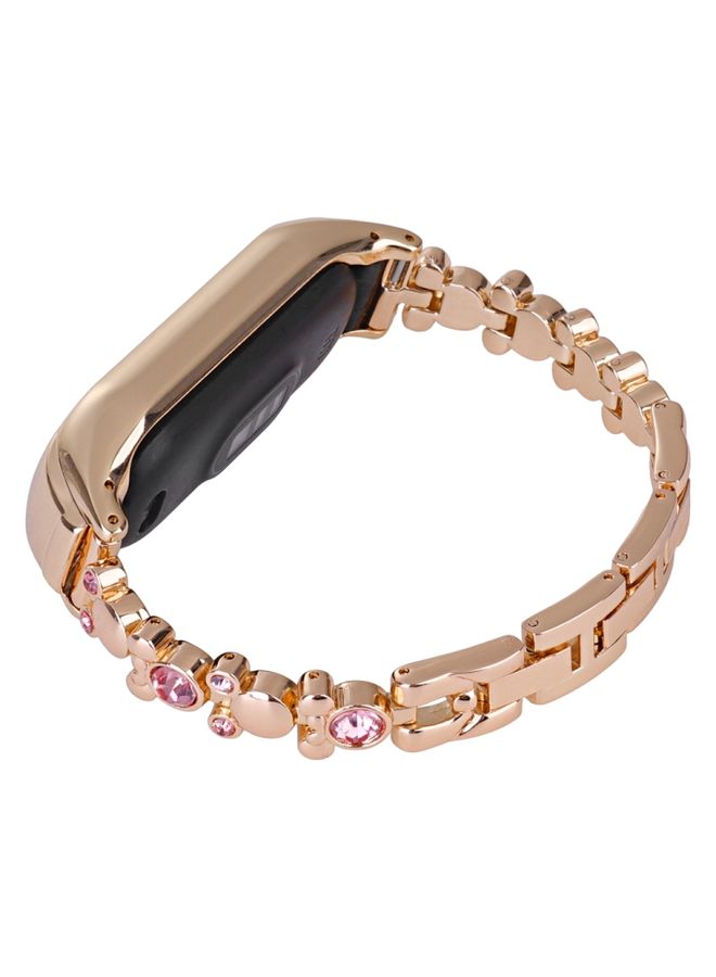 Replacement Strap For Xiaomi Mi Band 8 Cute Bear Diamond Metal Watch Band Rose Gold