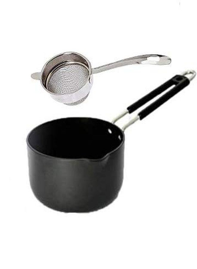 Stephy Hard Anodised Sauce Pan/Milk Pan(18.5 cm) 2 LTR. with Aluminium Lid and Stainless Steel Strainer_Pack of 1 - Image 3