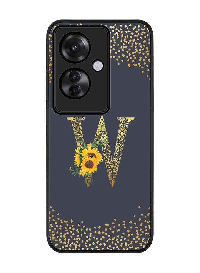 Stylizedd Rugged Black edge case for Oppo Reno11 F / Oppo F25 Pro 5G, Slim fit Soft Cover - Custom Monogram Initial Letter Floral Pattern Alphabet - W (Grey) - Image 1