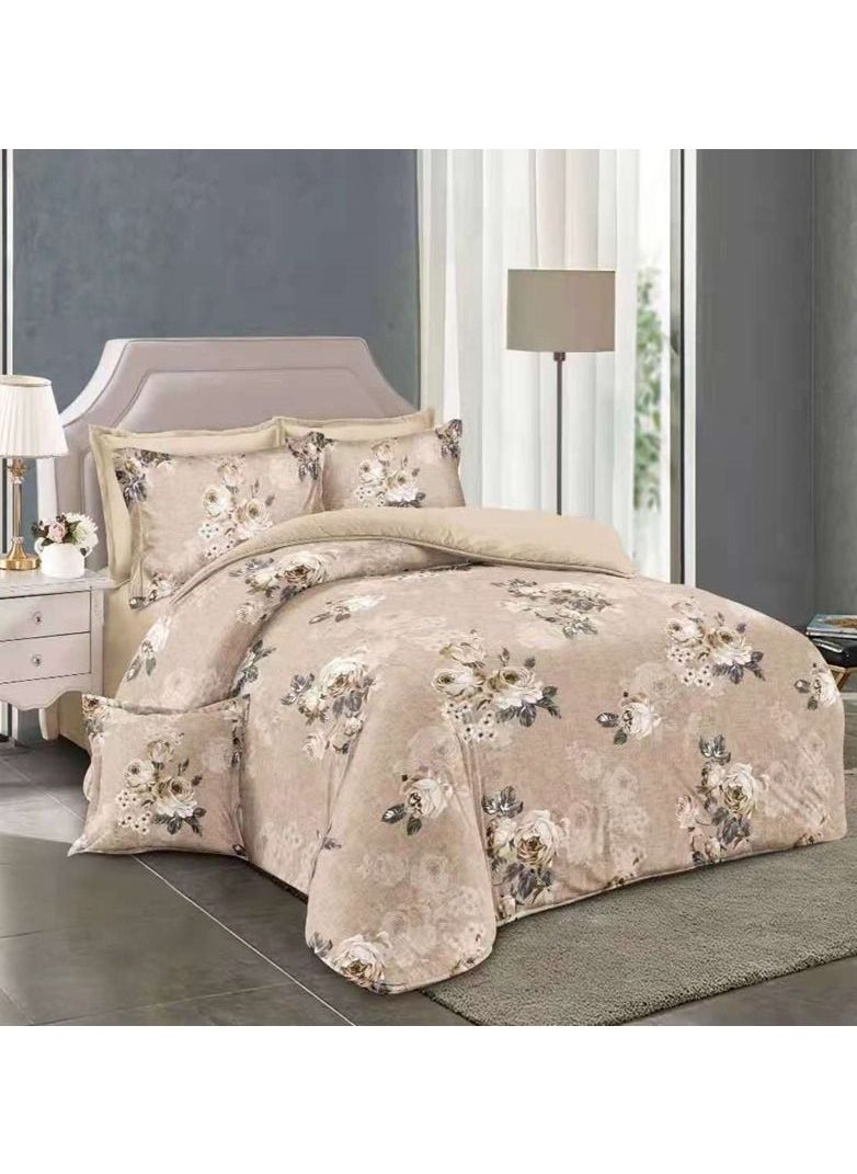 GOLDEN HOME 6-Piece Striped Printed King Size Cotton Duvet Cover Set Includes 1xFitted Bedsheet 200x200+30cm, 1xDuvet Cover 220x240 cm, 2xPillowcase 55x80cm, 2xCushion Case 45x70cm 