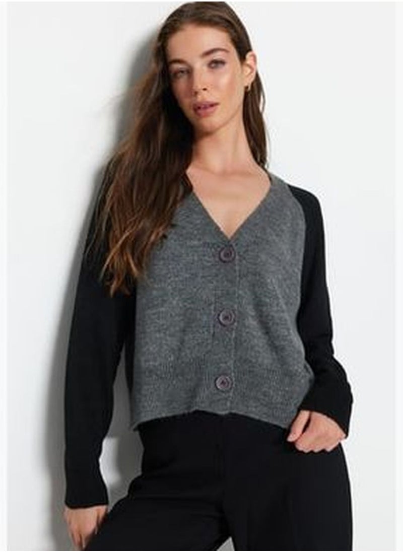 trendyol Black Soft Textured Color Block Knitwear Cardigan TWOAW24HI00199  - Image 1