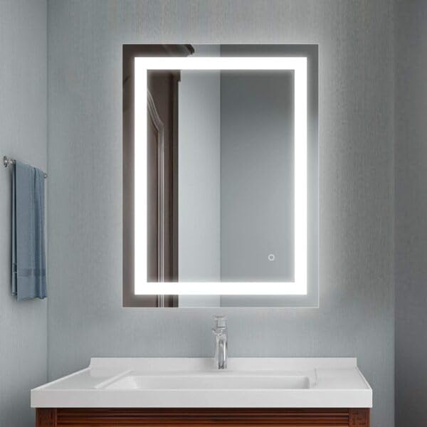 Quality Glass Bathroom LED Mirror With Touch Sensor, 3 Light Effects, Glass, Rectangular LED-44 (18 x 24 Inch),Wall Mount - Image 1