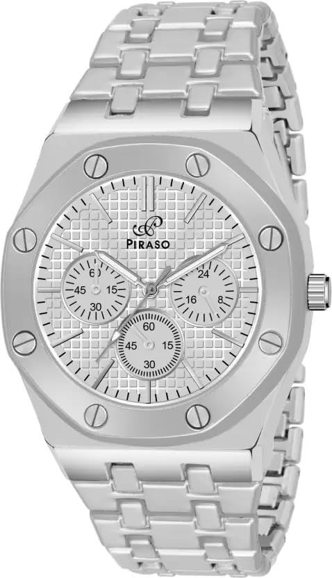 PIRASO Men New Look Dial and Stainless Steel Chain Analog Watch for Men (Silver) - Image 1