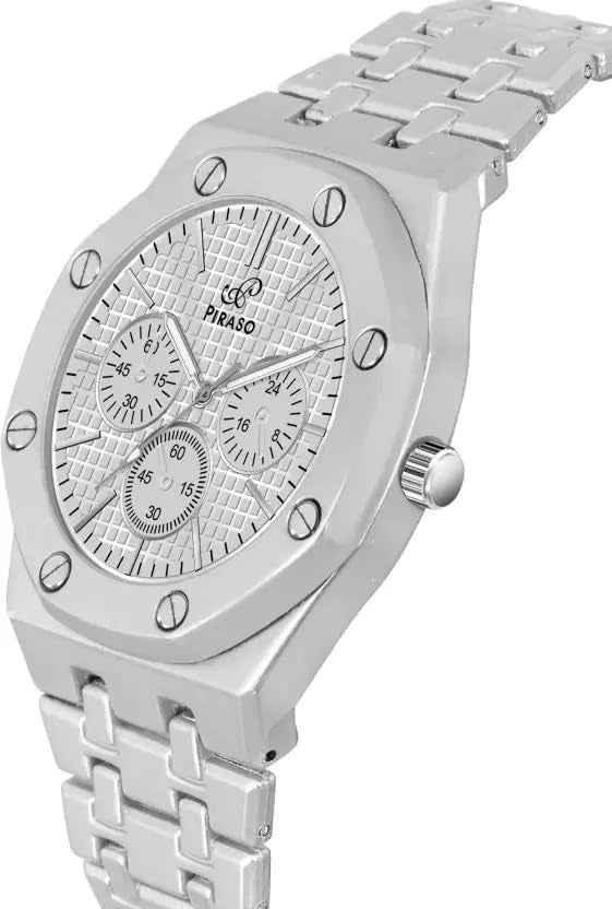 PIRASO Men New Look Dial and Stainless Steel Chain Analog Watch for Men (Silver) - Image 2