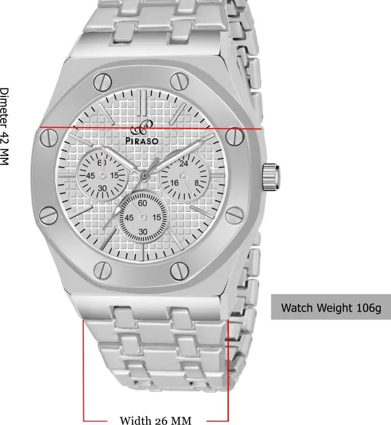 PIRASO Men New Look Dial and Stainless Steel Chain Analog Watch for Men (Silver) - Image 3