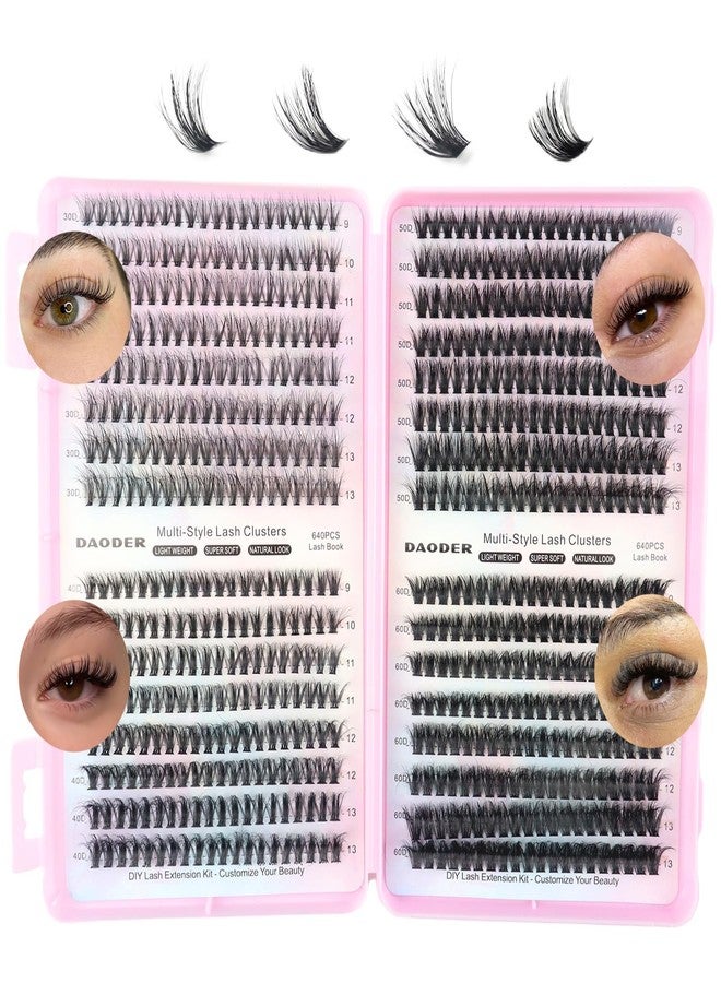 DAODER Cluster Lashes Natural Look 640pcs Wispy Lash Clusters 9-13mm Short Eyelash Extension With 30D+40D+50D+60D Mixed Lash Book D Curl Natural Lash Extension (30D+40D+50D+60D 9-13MM) - Image 1