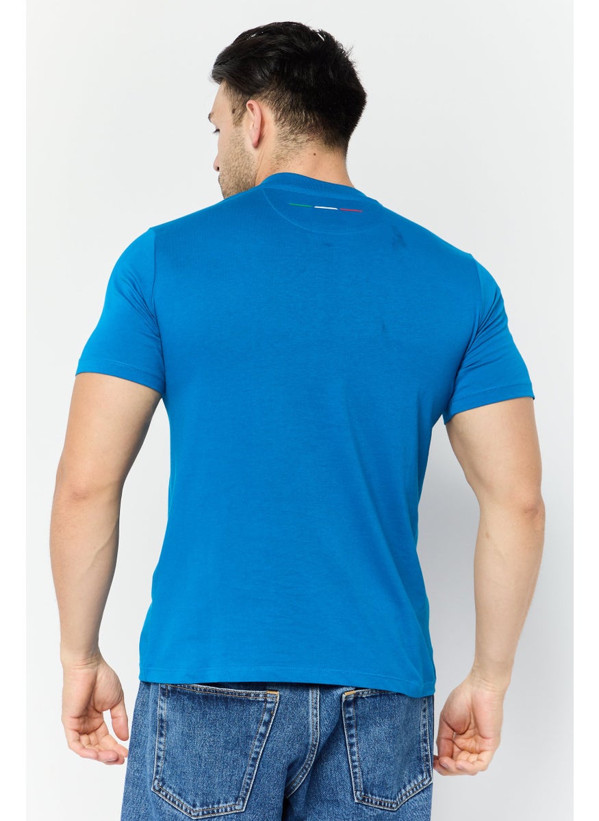 LAMBORGHINI - Men Crew Neck Short Sleeves Brand Logo T-Shirt, Blue - Image 1