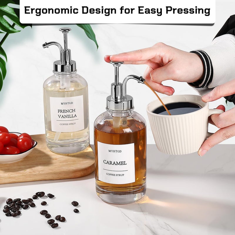 MHDCLY Coffee Bar Accessories, Coffee Syrup Dispenser - 4pack,16.9oz Syrup Dispenser with Labels ，Syrup Pump Dispenser for Coffee Bar(Silver pump) - Image 3