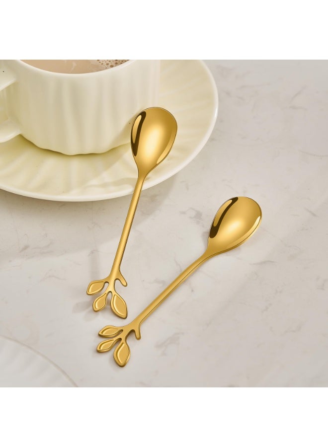 LumiArk Gold Leaf Coffee Spoon Set - Stainless Steel Long - Handled for Coffee, Tea and Dessert - Image 4