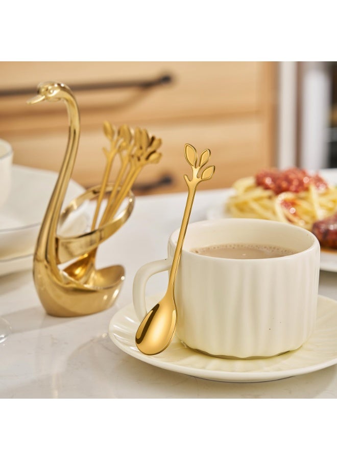 LumiArk Gold Leaf Coffee Spoon Set - Stainless Steel Long - Handled for Coffee, Tea and Dessert - Image 5