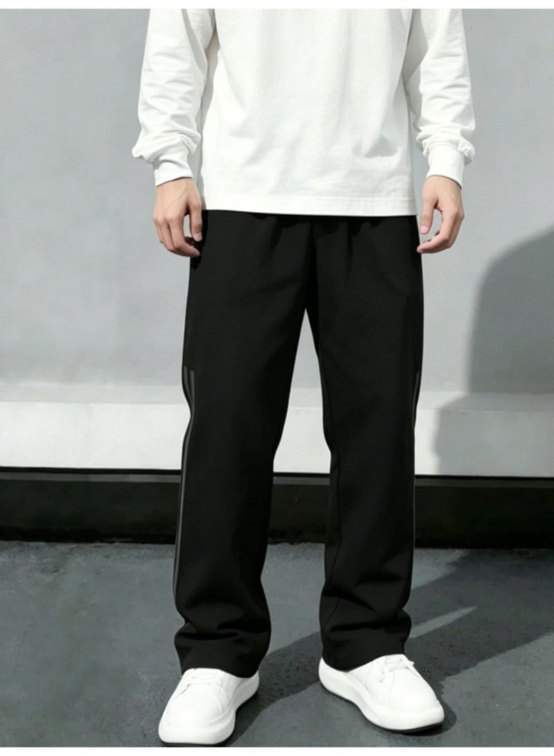 Men's Casual Pants Black Straight Wide Leg Sweatpants with Side Stripe Athletic Track Pants Streetwear Trousers For Men - Image 3