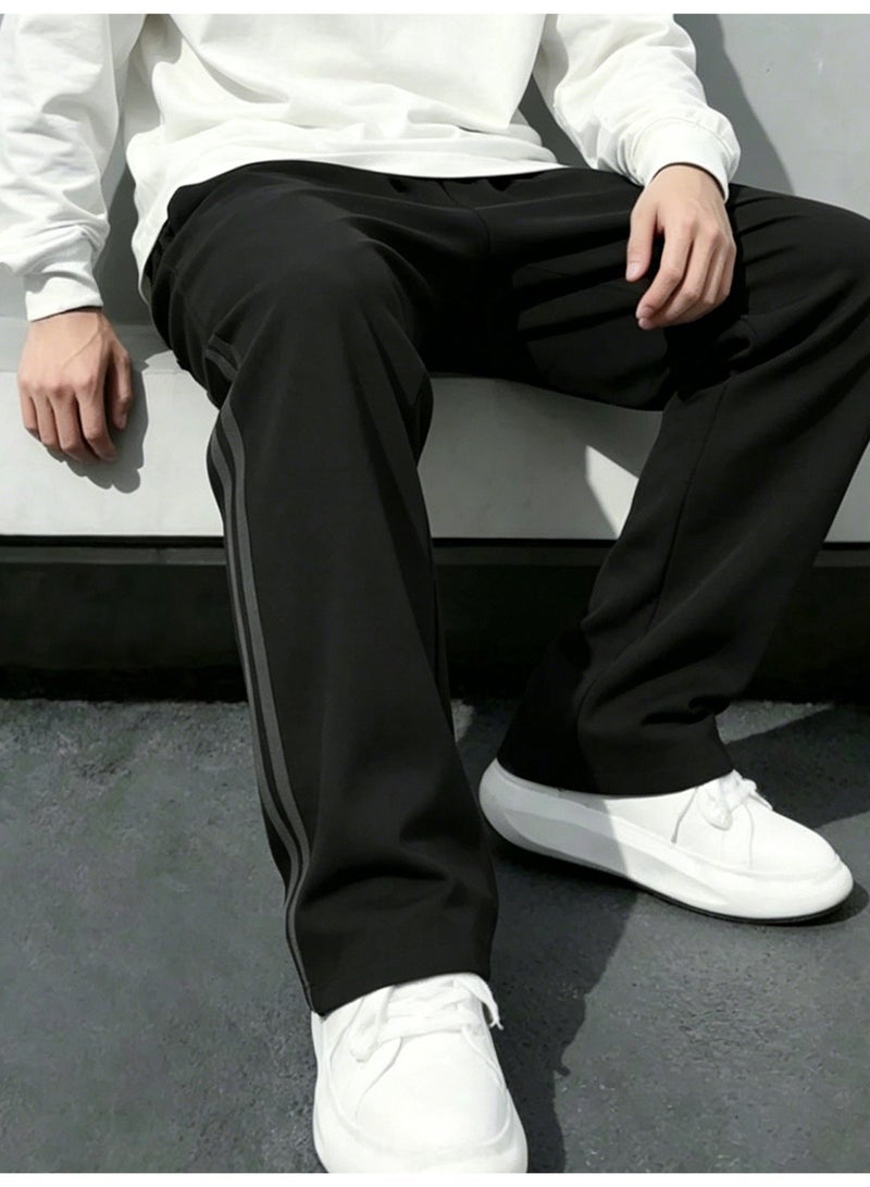Men's Casual Pants Black Straight Wide Leg Sweatpants with Side Stripe Athletic Track Pants Streetwear Trousers For Men - Image 2