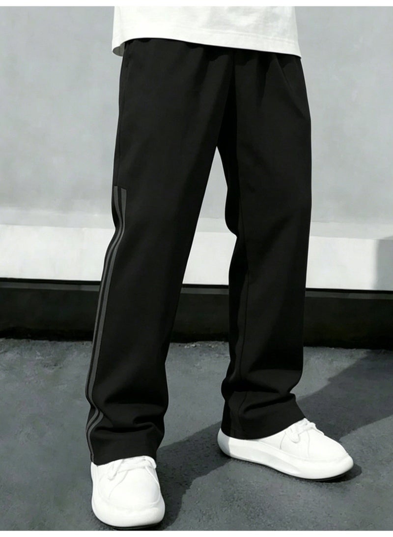 Men's Casual Pants Black Straight Wide Leg Sweatpants with Side Stripe Athletic Track Pants Streetwear Trousers For Men - Image 4
