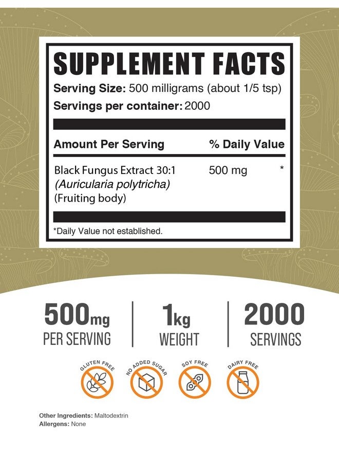 BulkSupplements مسحوق مستخلص فطر الفطر الأسود من BulkSupplements.com - مسحوق فطر الأذن الخشبية - نباتي وخالي من الغلوتين، 500 ملغ لكل حصة، 1 كغ (2.2 رطل) (عبوة من 1) - Image 2