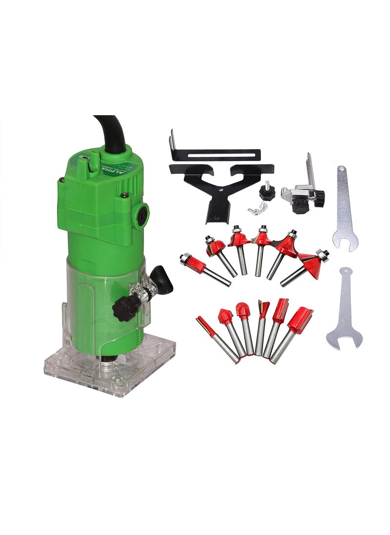 Digital Craft Digital Craft Electric Hand Trimmer 60mm 30000RPM Wood Laminate Palms Router Joiners Router for Woodworking Power Tools With 12pc Router Bits Set Rotary Tool 