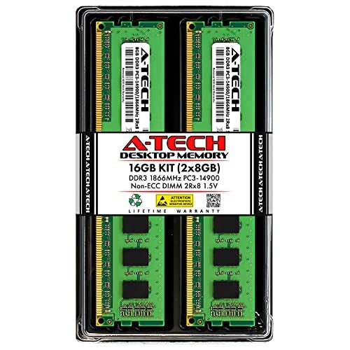A-Tech 16GB Kit (2x8GB) DDR3 1866MHz PC3-14900 CL13 UDIMM 2Rx8 1.5V Non-ECC DIMM 240-Pin Desktop RAM Memory Upgrade Modules - Image 1
