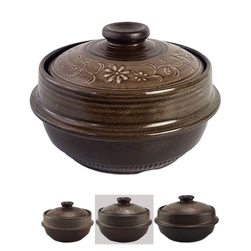 BALWOO Korean Pot Mud Earthenware Ttukbaegi Natural Mud Glaze Ceramic Clay Cooking Pot Casserole Heat Resistant Ceramic Earthen Pot ZeroCrack Stone Bowl Stockpot Soup Cookware Pottery Bowl