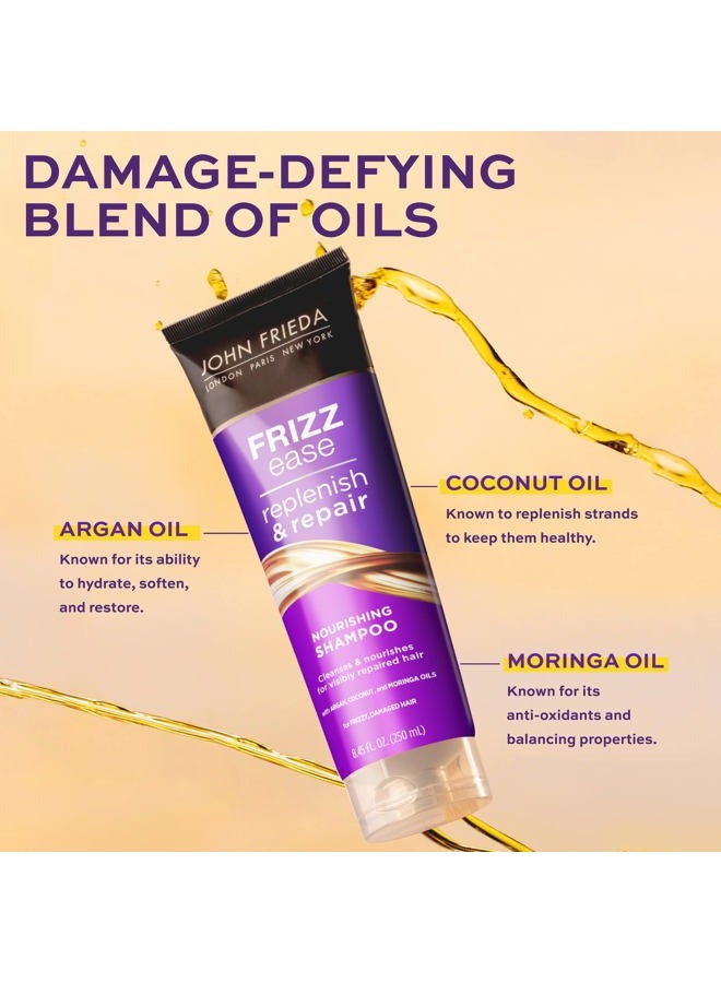 John Frieda Frizz Ease Replenish & Repair Shampoo, Moisture-Repair Shampoo that Visibly Repairs Damage, Reduces Frizz, and Nourishes Hair with Argan, Moringa, and Coconut Oil, 8.45 Oz - Image 2