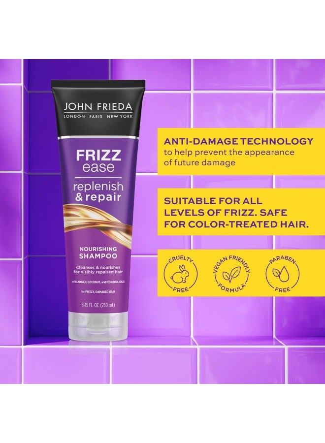 John Frieda Frizz Ease Replenish & Repair Shampoo, Moisture-Repair Shampoo that Visibly Repairs Damage, Reduces Frizz, and Nourishes Hair with Argan, Moringa, and Coconut Oil, 8.45 Oz - Image 3
