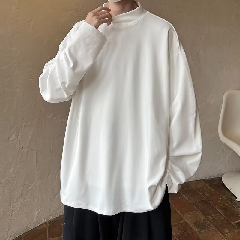 De Velvet Sweater Men'S Half Turtleneck Long-Sleeved T-Shirt With Windbreaker Inner Top Plus Size - Image 3