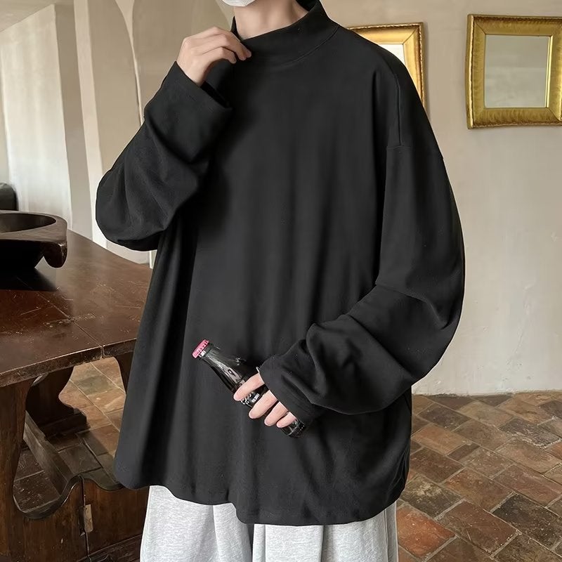 De Velvet Sweater Men'S Half Turtleneck Long-Sleeved T-Shirt With Windbreaker Inner Top Plus Size - Image 4