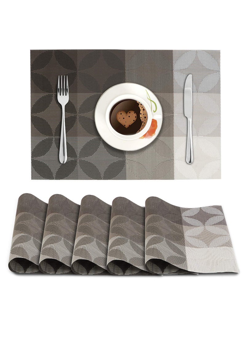 Styleys Styleys Dining Table Mats 6 Pieces Washable (S13), S68 - White Silver Round  - Image 1
