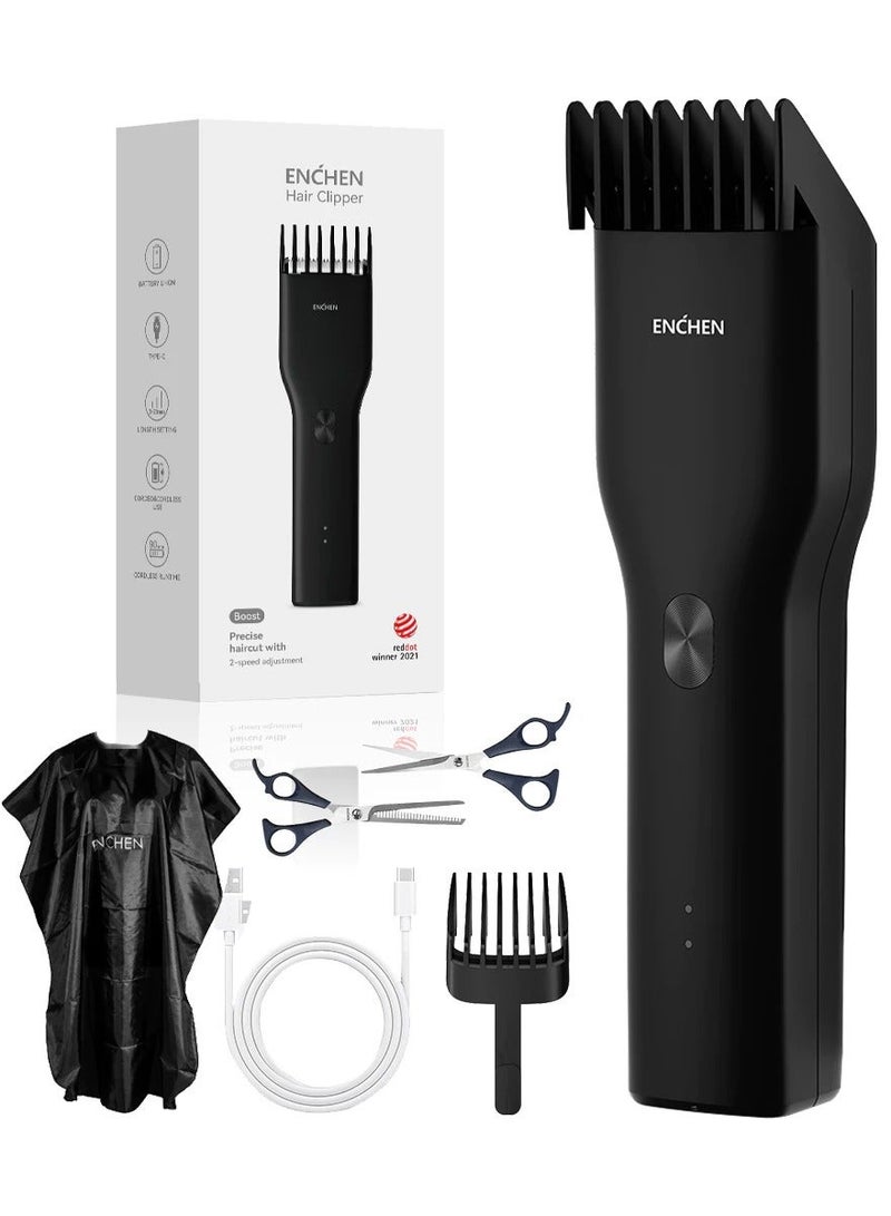 ENCHEN BOOST Hair Trimmer – Professional Cordless Hair Trimmer for Men, Kids & Seniors, Ceramic Blade, USB Type-C Fast Charging, Quiet Motor, Beard Trimmer - Black - Image 2