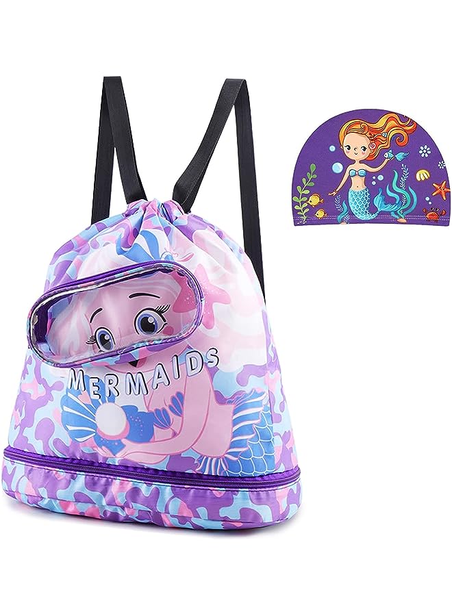 PROMASS swimming backpack, drawstring children's swimming bag, beach bag, sports fitness bag, dry and wet separation, suitable for children, men, women. (Purple Rose) - Image 1