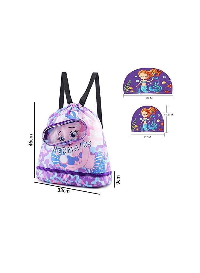 PROMASS swimming backpack, drawstring children's swimming bag, beach bag, sports fitness bag, dry and wet separation, suitable for children, men, women. (Purple Rose) - Image 2