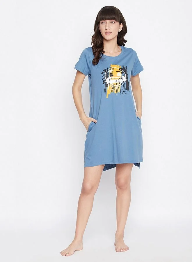 كلوفيا Clovia Emoji Print Short Night Dress in Baby Blue - Cotton