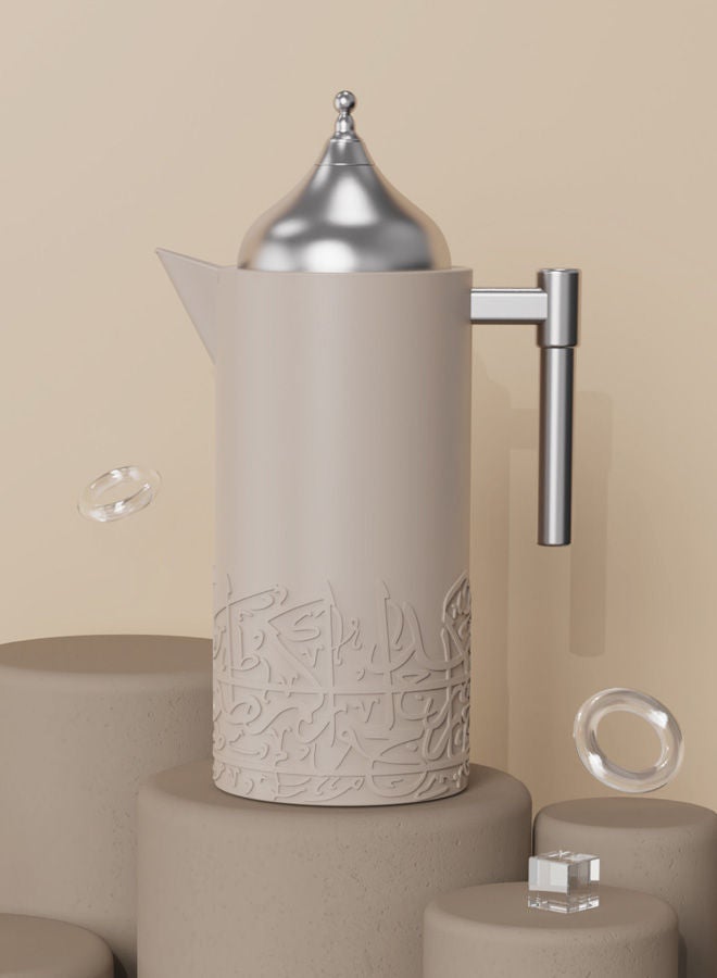 غزال ترمس شاي/قهوة بيج وفضي سعة 1.0 لتر مع زجاج بوروسيليكات داخلي - Image 3