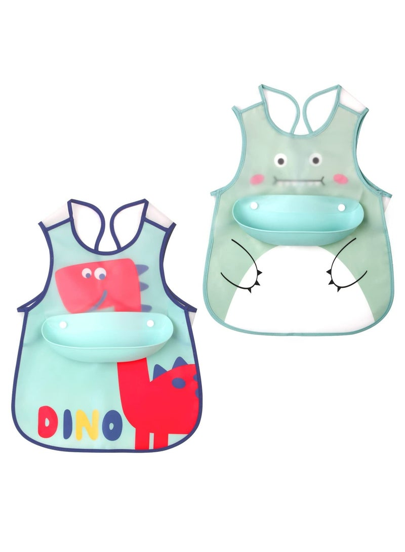 Dominy Waterproof Baby Bibs, Toddler Waterproof Bib Set with Crumb Catcher Pocket, Vest Type with Adjustable Easy Wear, Removable Stay-open Catch Tray, Bib from 6 Months to 3 Years Old - Image 1