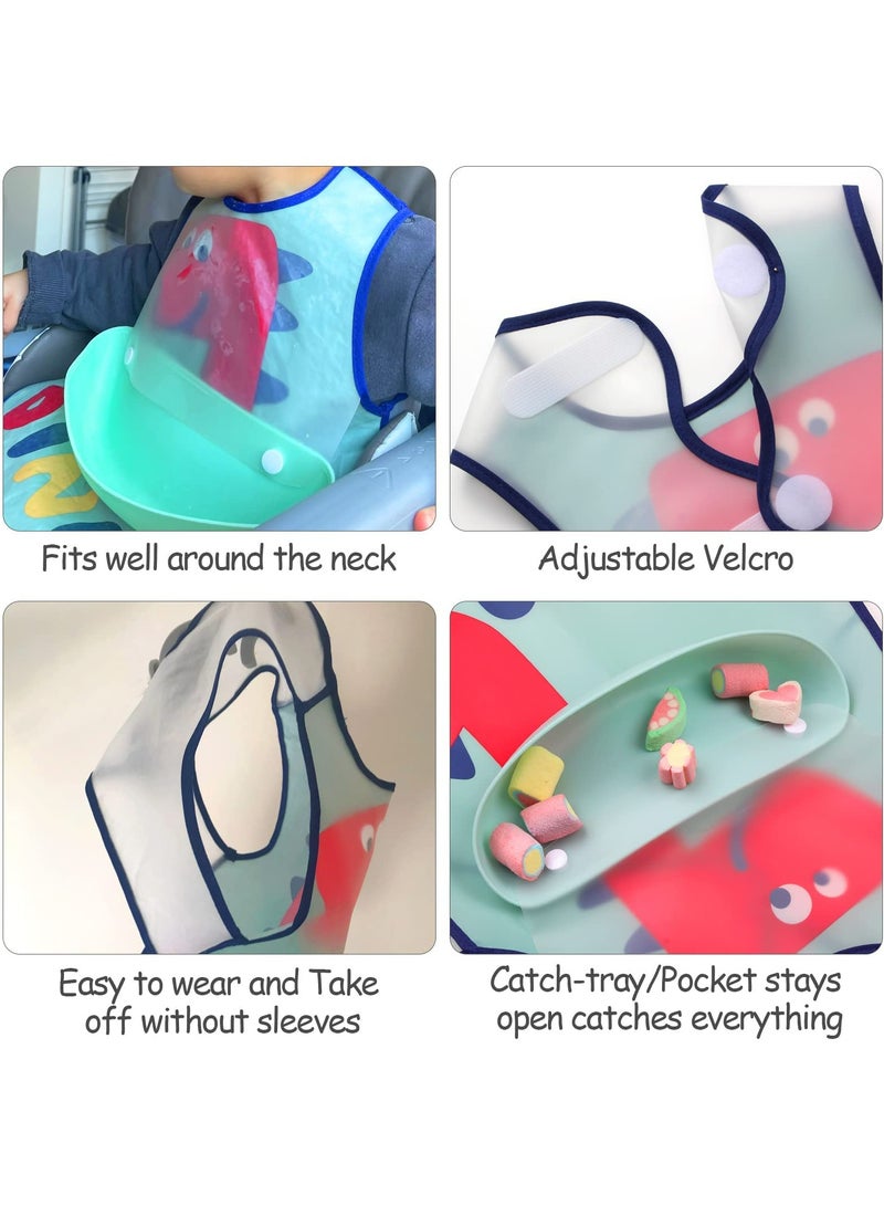 Dominy Waterproof Baby Bibs, Toddler Waterproof Bib Set with Crumb Catcher Pocket, Vest Type with Adjustable Easy Wear, Removable Stay-open Catch Tray, Bib from 6 Months to 3 Years Old - Image 2