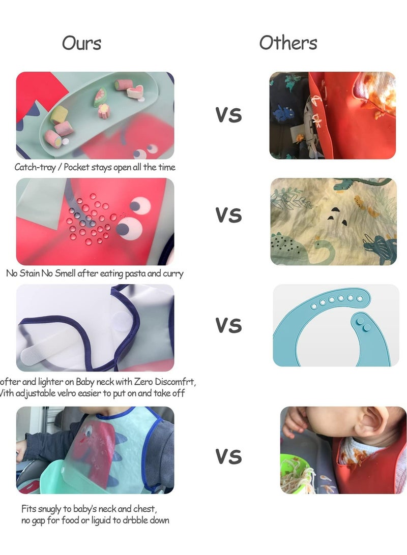 Dominy Waterproof Baby Bibs, Toddler Waterproof Bib Set with Crumb Catcher Pocket, Vest Type with Adjustable Easy Wear, Removable Stay-open Catch Tray, Bib from 6 Months to 3 Years Old - Image 3