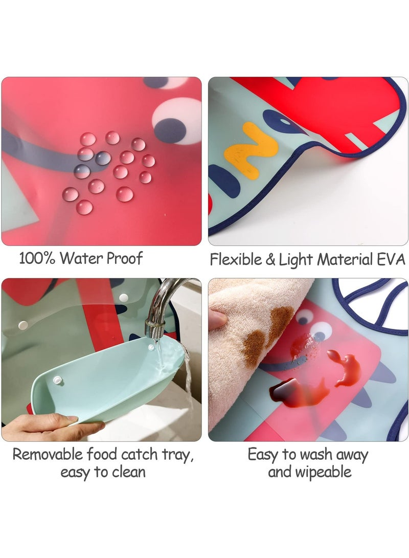 Dominy Waterproof Baby Bibs, Toddler Waterproof Bib Set with Crumb Catcher Pocket, Vest Type with Adjustable Easy Wear, Removable Stay-open Catch Tray, Bib from 6 Months to 3 Years Old - Image 5