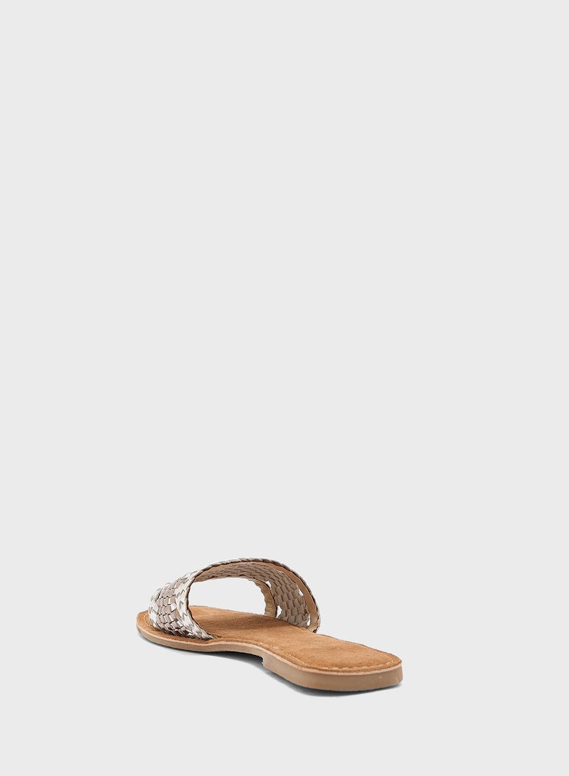 LEATHER COLLECTION Cut Out Metallic Flat Sandal - Image 2