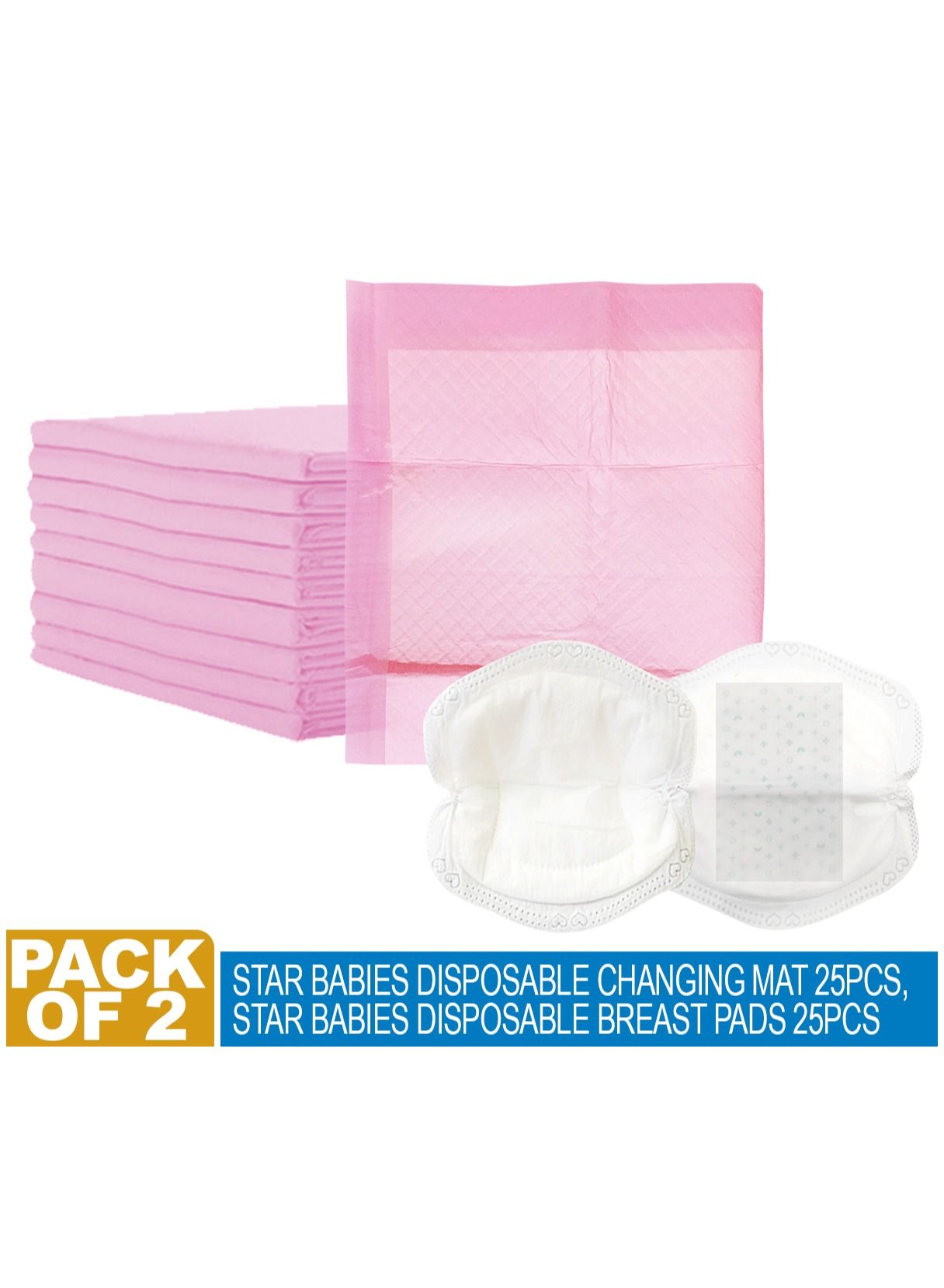 STAR BABiES Pack of 2 (25pcs Disposable Changing Mats + 25pcs Disposable Breast Pads)