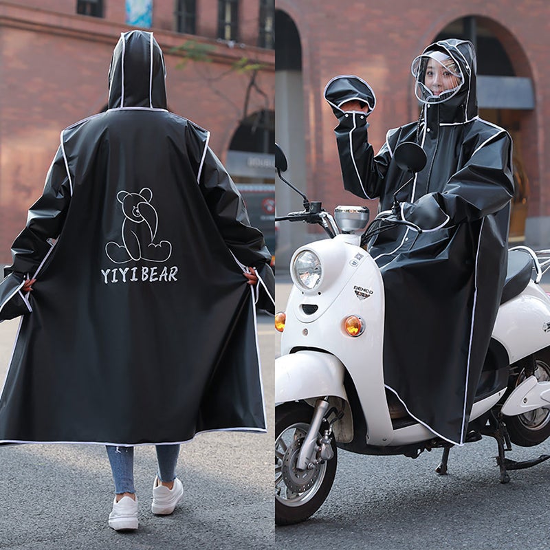 Generic New Battery Car Single Riding Mens and Womens One-piece Raincoat Widened and Lengthened Full-body Anti-rainstorm Poncho 5208 Black * double Brim + riding hiking + gloves 