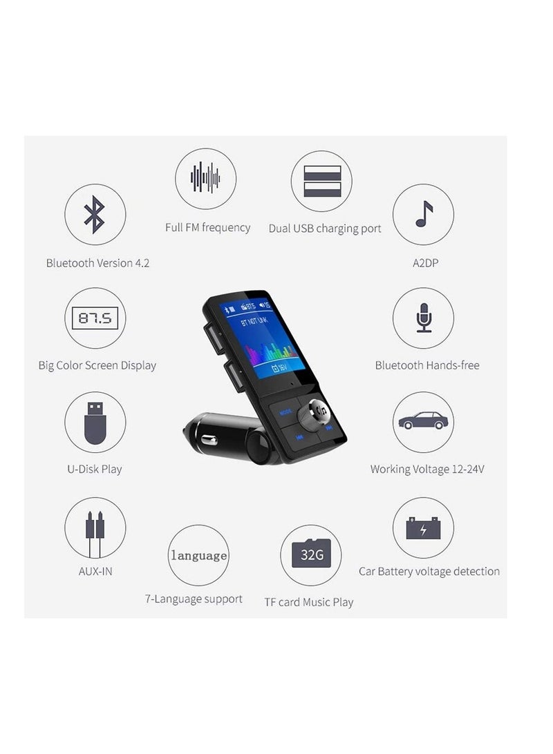 Car Bluetooth FM Transmitter MP3 Player Wireless Dual USB Car Charger 1.8 Inch LCD Color Screen Audio Receiver - Image 3