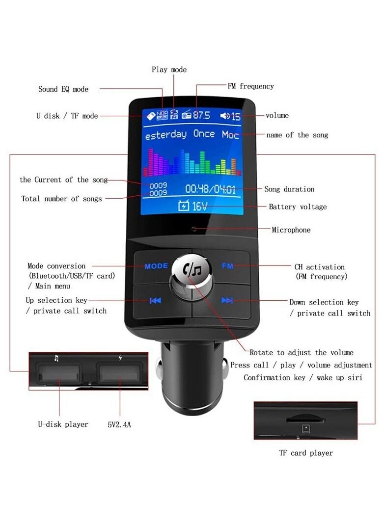 Car Bluetooth FM Transmitter MP3 Player Wireless Dual USB Car Charger 1.8 Inch LCD Color Screen Audio Receiver - Image 5