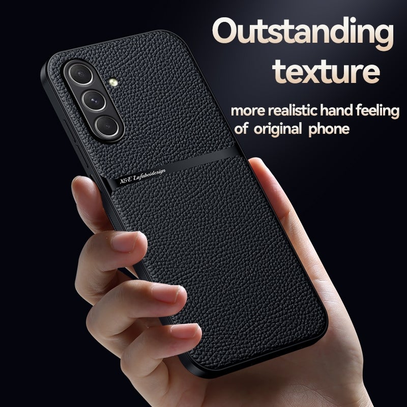 HuHa Case Cover For Samsung Galaxy A56 5G Litchi Leather Magnetic Full Coverage Shockproof Phone Case(Black) - Image 3