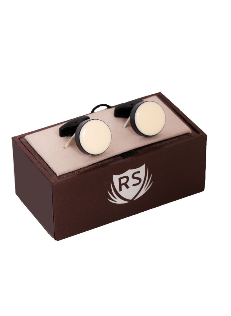 RS - Round White Black Cufflink - Image 1