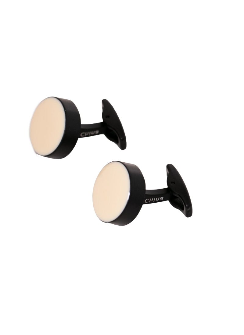 RS - Round White Black Cufflink - Image 1