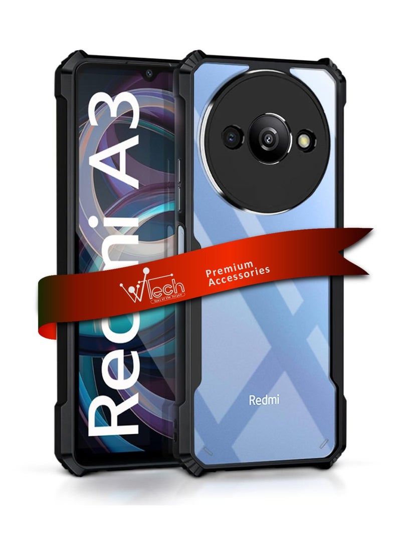 Wtech - Hybrid Tranparent Silicone Armour Bumper Corners Case Cover For Xiaomi Redmi A3 4G 2024 Black - Image 1