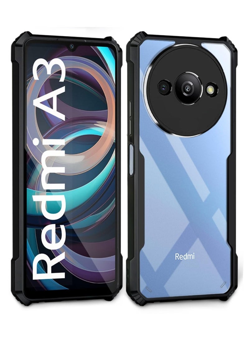 Wtech - Hybrid Tranparent Silicone Armour Bumper Corners Case Cover For Xiaomi Redmi A3 4G 2024 Black - Image 1