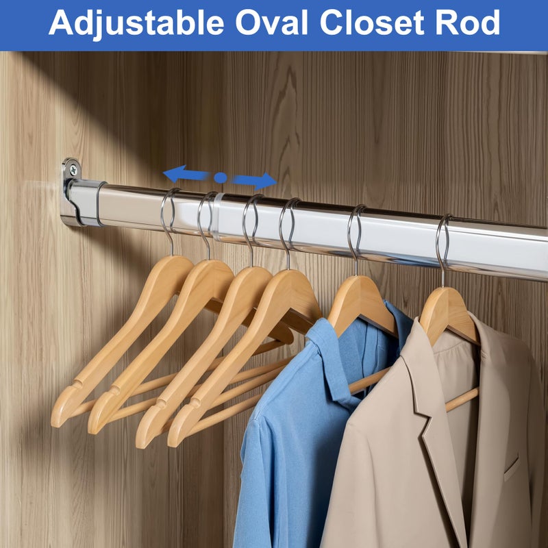 FIRJOY Adjustable Oval Closet Rod with End Supports, Heavy Duty Carbon Steel Wardrobe Rod (Chrome, 29.5" - 51") - Image 2